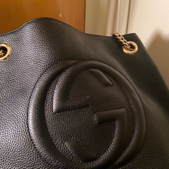 Gucci Hobo Soho Shoulder Chain Tote Bag Black Leather Satchel - Picture 2 of 9